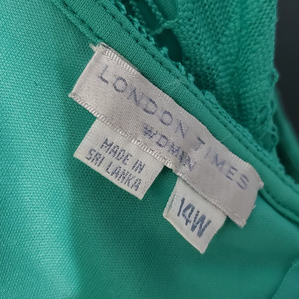 London Times Teal Aqua Green Lace Midi Fit and Flare Dress Size 14W - Picture 5 of 6